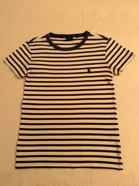 Ralph Lauren Kids Navy & White Striped Cotton Tee with Pony Logo